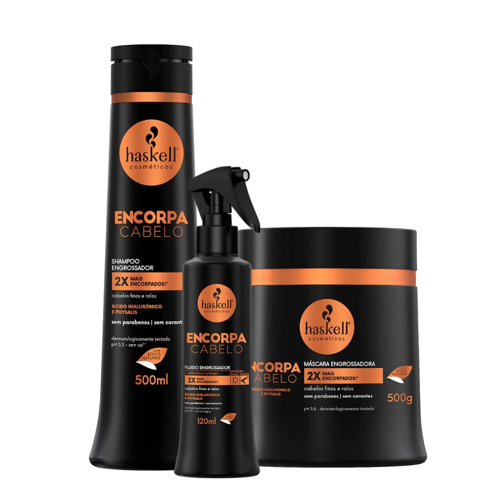 Combo Haskell 3 Itens Encorpa Cabelo Engrossador 500ml/g