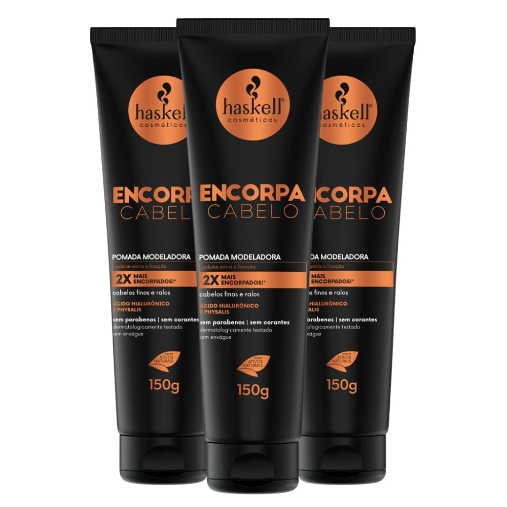 Combo 3 Pomadas Modeladoras Haskell Encorpa Cabelo
