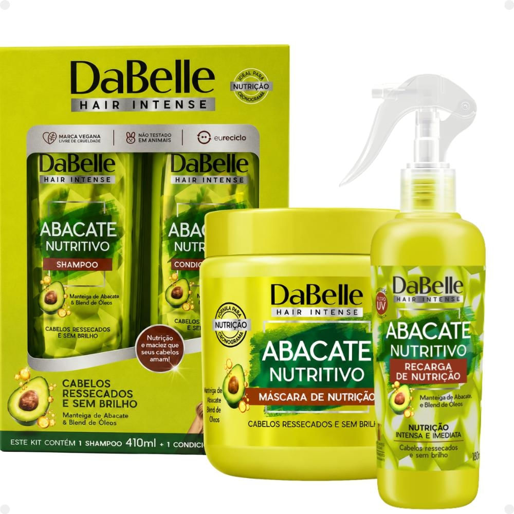 Kit DaBelle Abacate Nutritivo: Shampoo 410ml e Condicionador 175ml+ Máscara De Nutrição 400g, Recarga de Nutrição 180ml