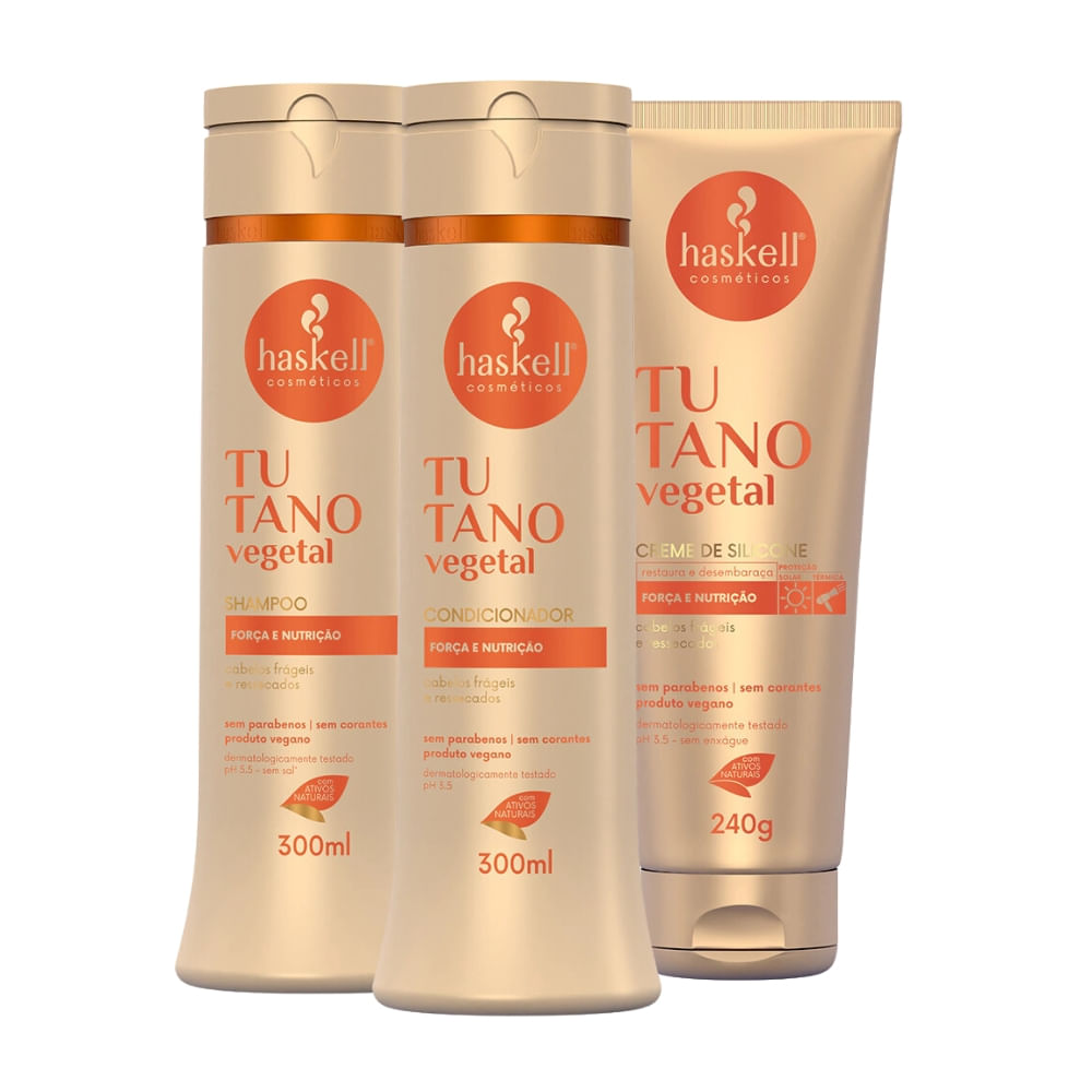 Kit Tutano Vegetal Haskell Shampoo, Condicionador e Creme de Silicone (300mL/240g)