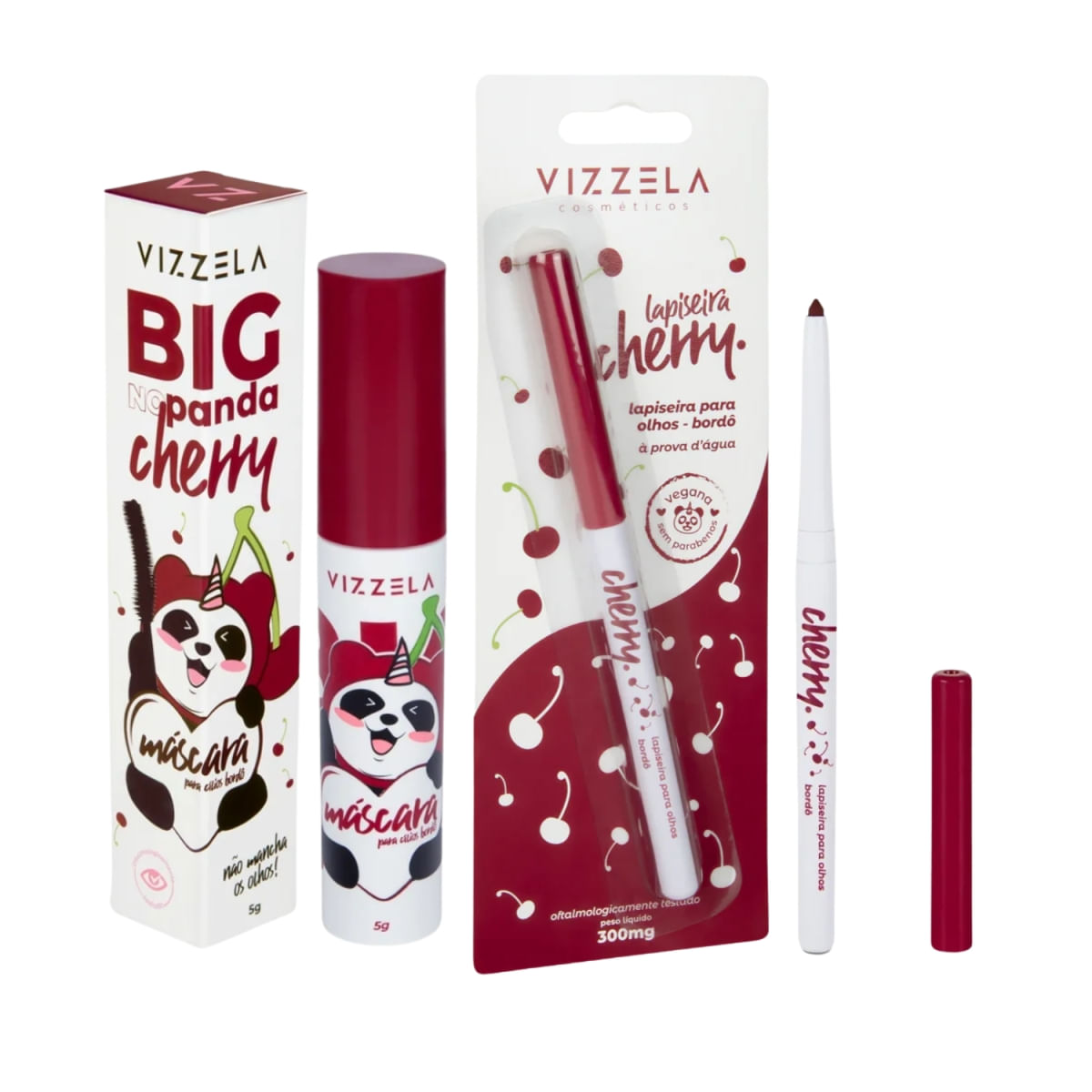 Kit Vizzela Cherry Máscara de Cílios Big no Panda e Lapiseira Bordô