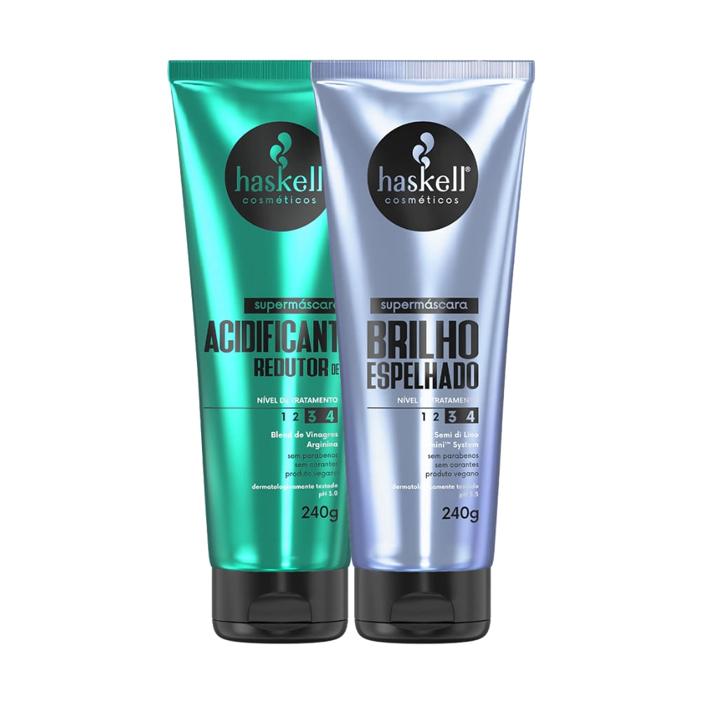Kit Supermáscaras Haskell Acidificante Redutor de pH e Brilho Espelhado 240g