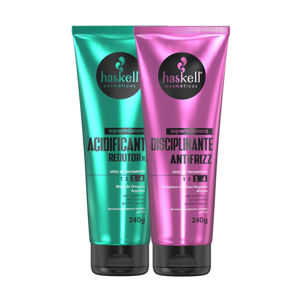 Kit Supermáscaras Haskell  Acidificante Redutor de pH e Disciplinante Antifrizz 240g