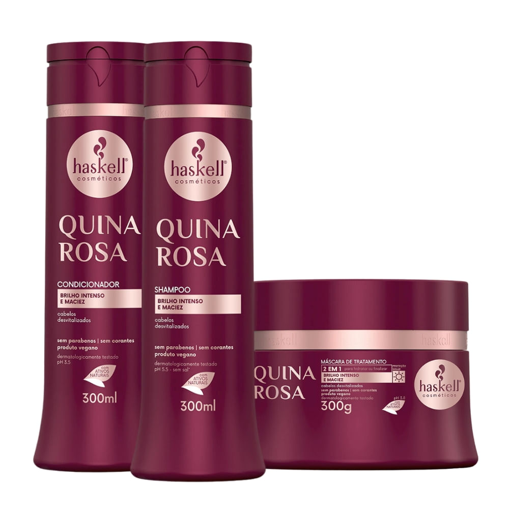 Kit Quina Rosa Haskell Shampoo, Condicionador e Máscara 300ml/g