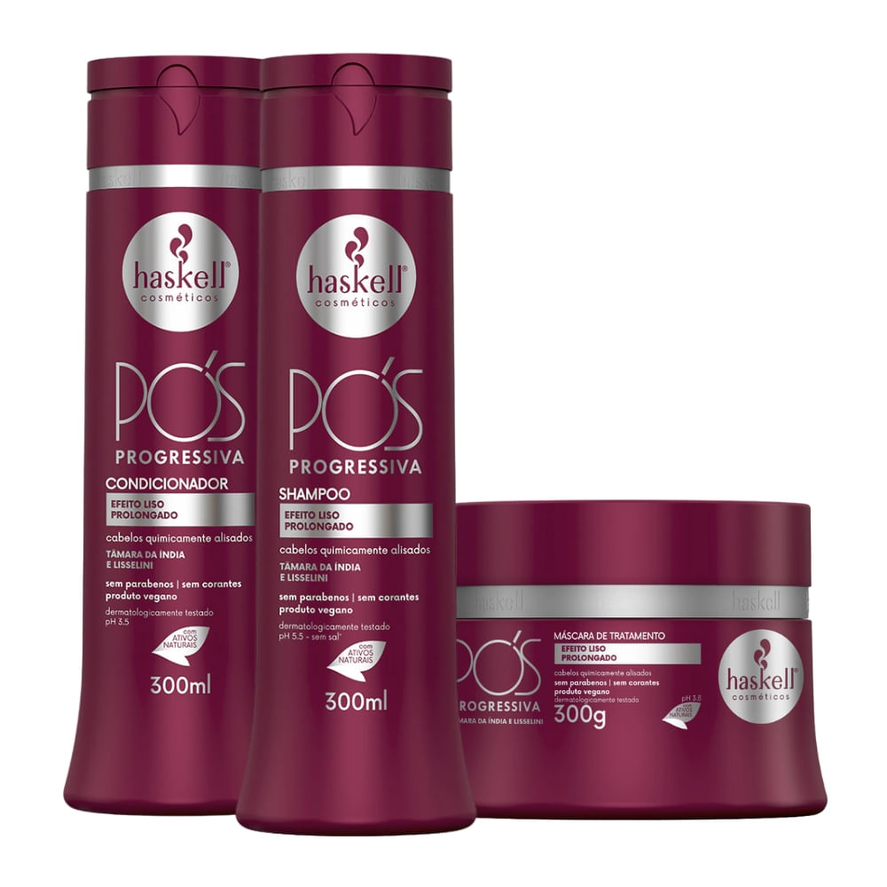 Kit Pós Progressiva Haskell Shampoo + Condicionador + Máscara 300ml/g