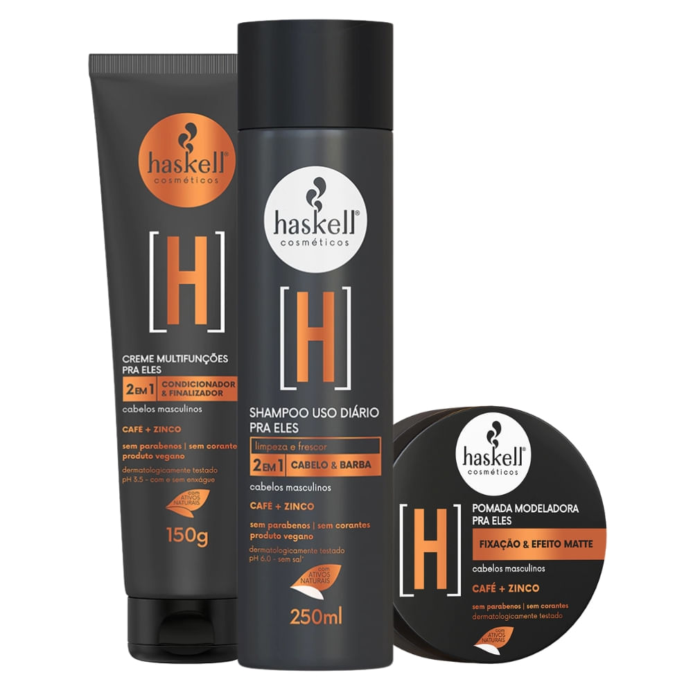 Kit Haskell Shampoo, Creme Multifunções e Pomada Pra Ele