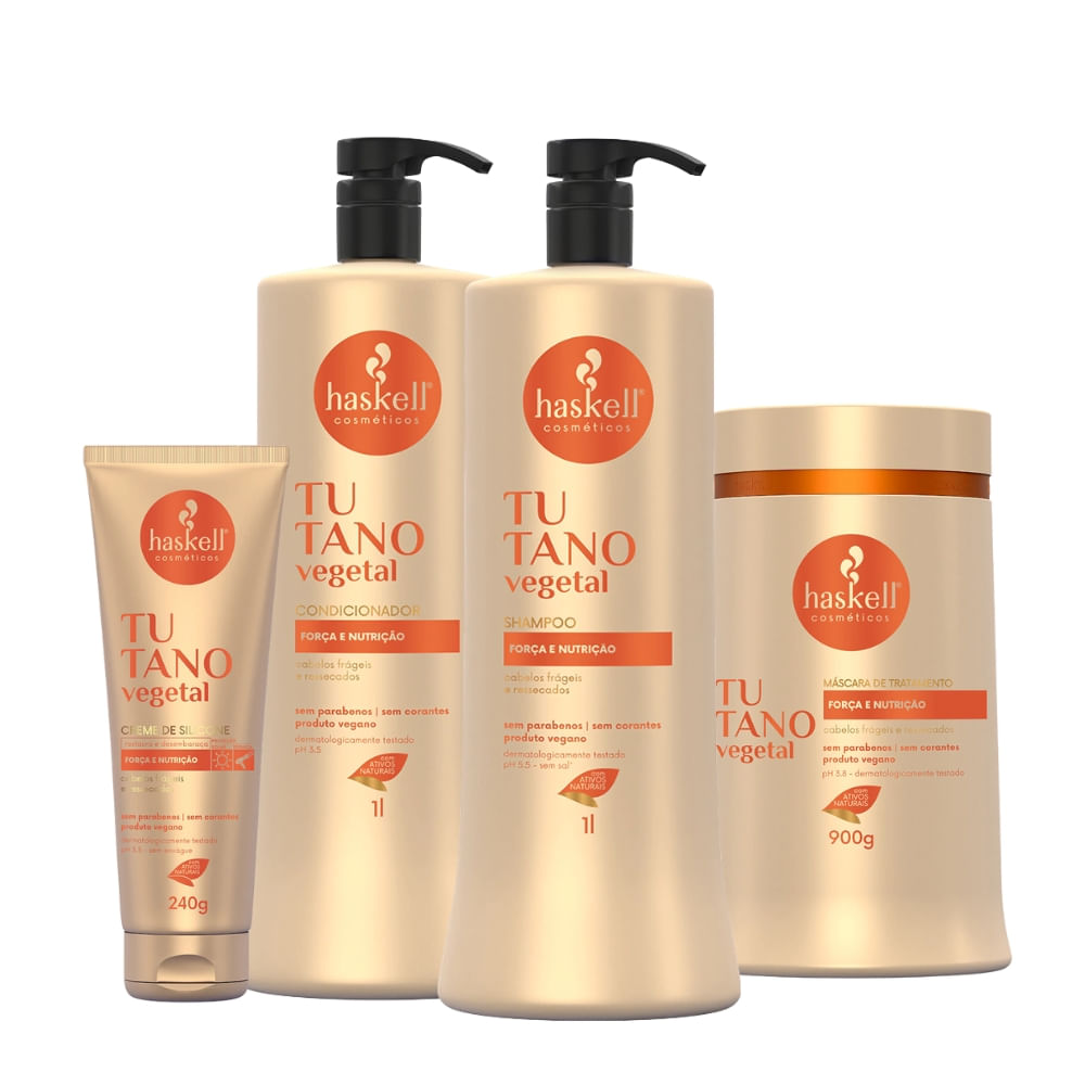 Kit Haskell Tutano Vegetal Shampoo, Condicionador e Máscara 900g/1L + Creme de Silicone