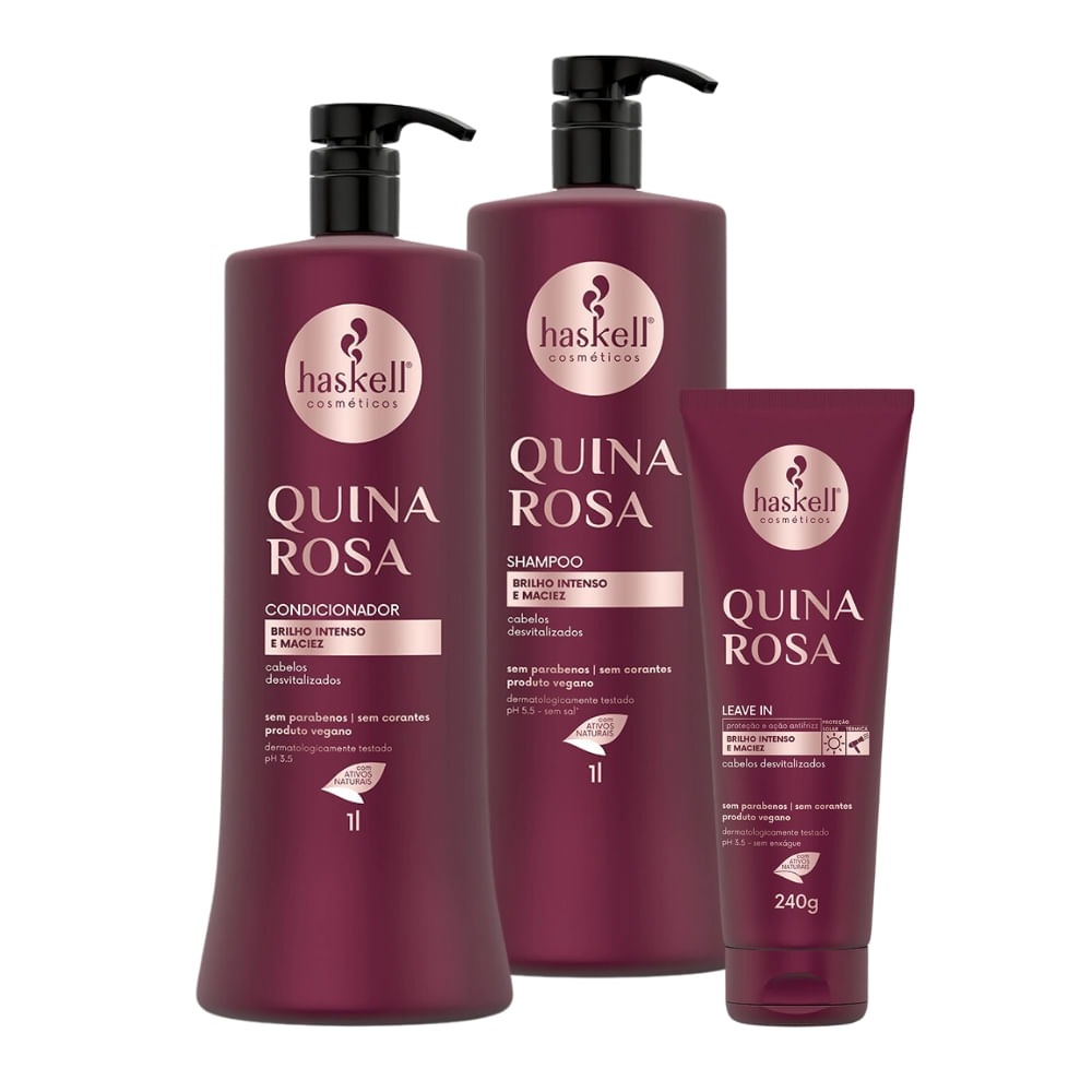 Kit Haskell Quina Rosa Shampoo e Condicionador 1L + Leave In 240g