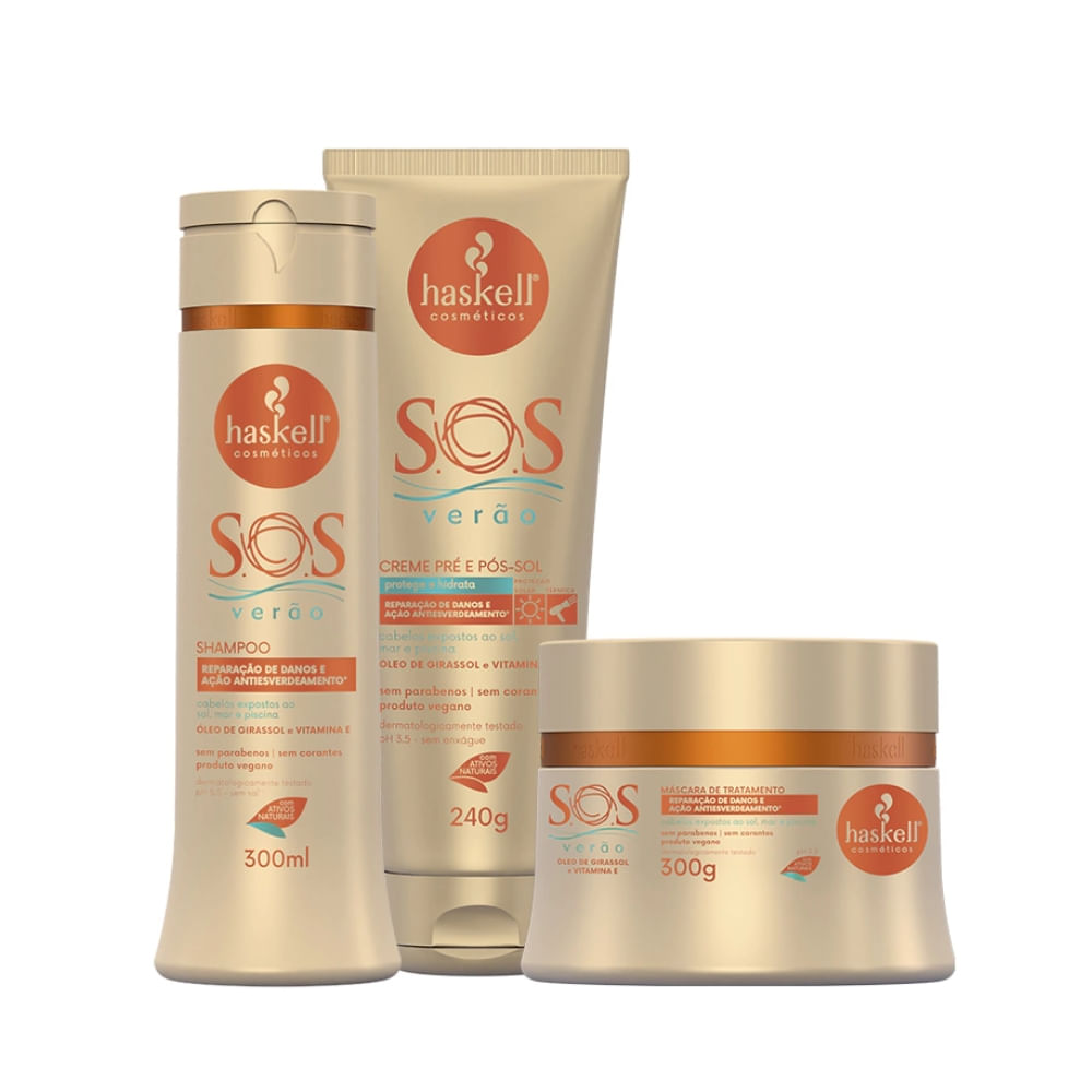 Kit Haskell S.O.S Verão Shampoo, Máscara e Creme Pós Sol 300ml/240g
