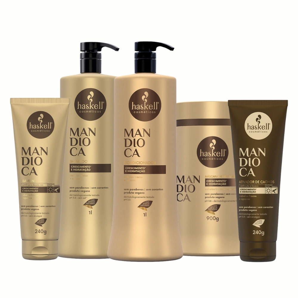 Kit Haskell Mandioca Hidratante e Fortalecedor 1L 5 Itens