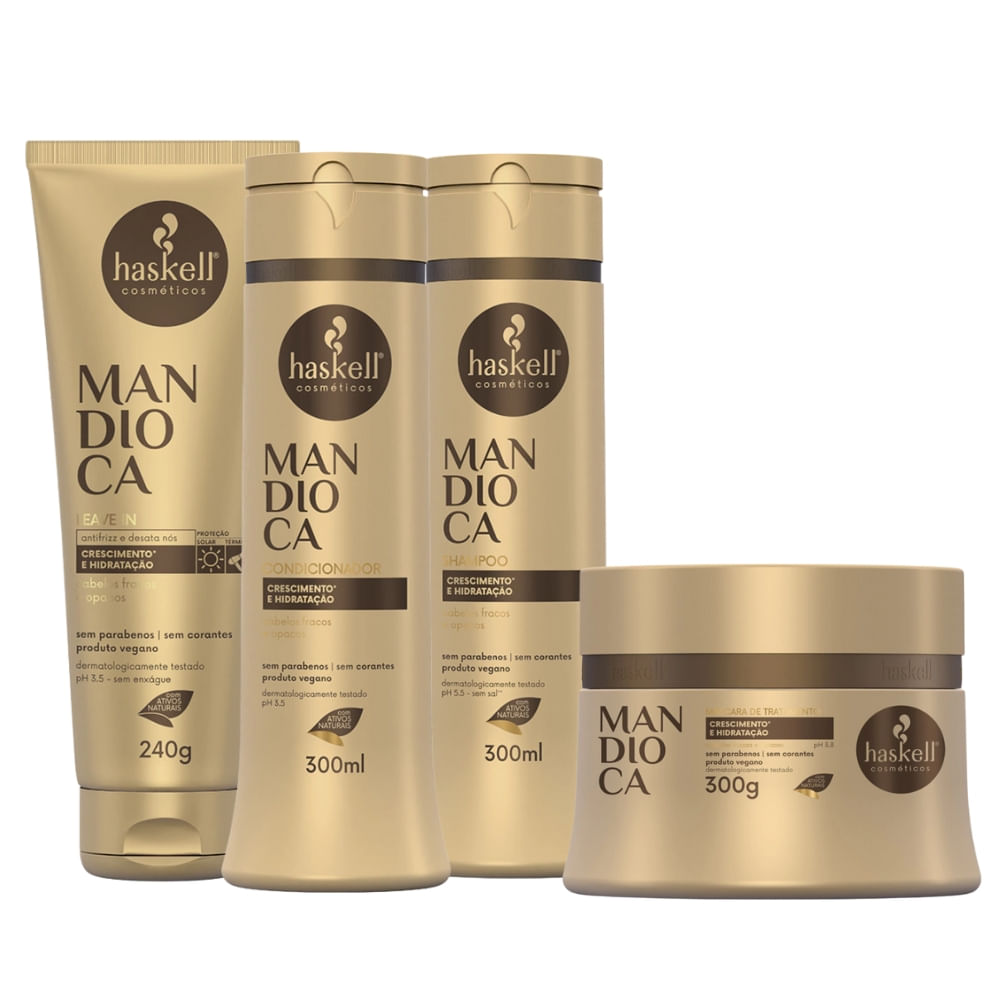 Kit Haskell Mandioca Shampoo + Condicionador + Máscara + Leave-in