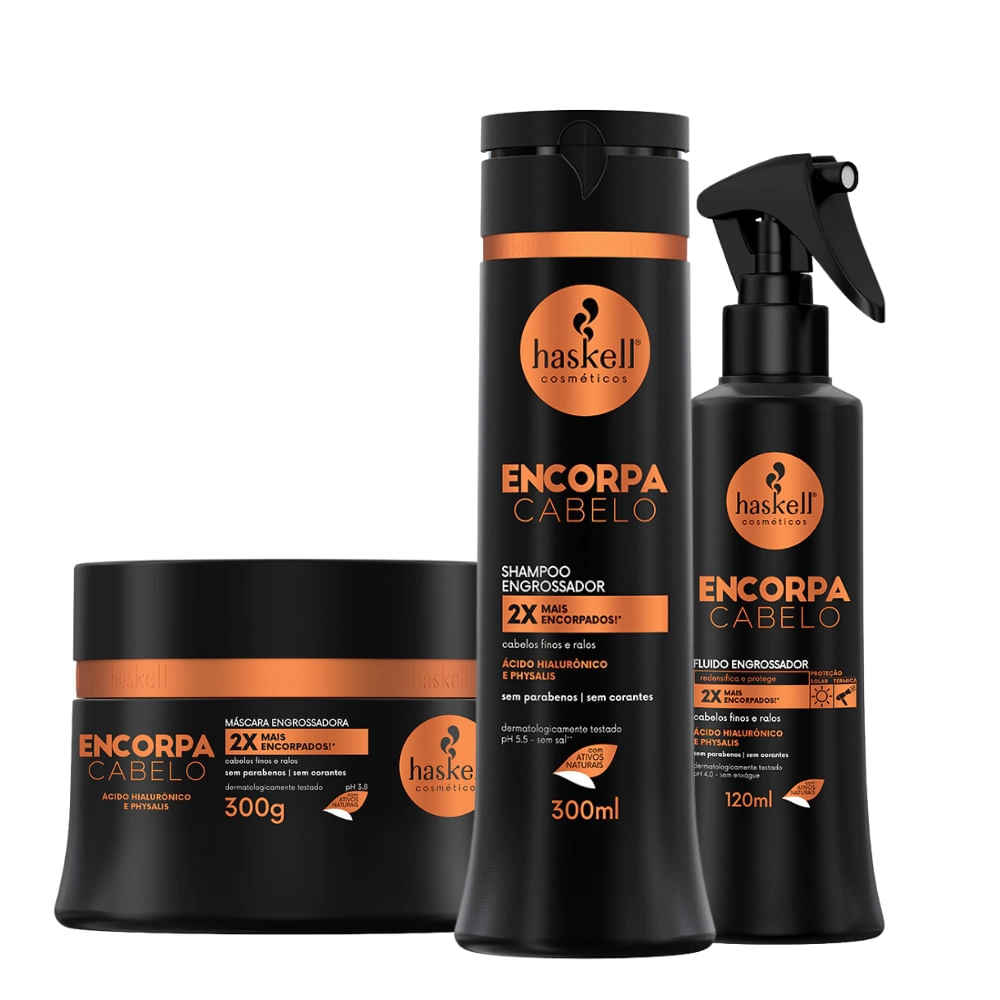 Kit Haskell Encorpa Shampoo e Máscara 300ml/g e Fluído 120ml