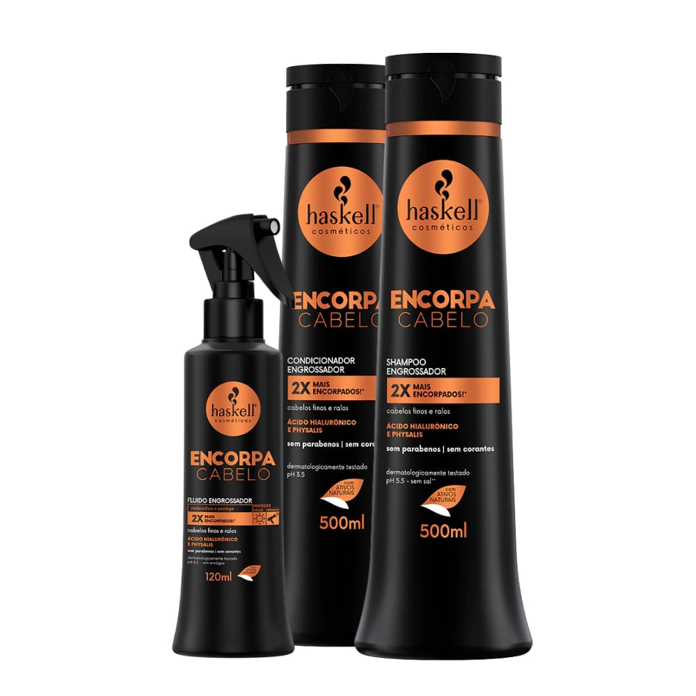 Kit Haskell Encorpa Cabelo Engrossador Shampoo, Condicionador e Fluído 500ml/120ml