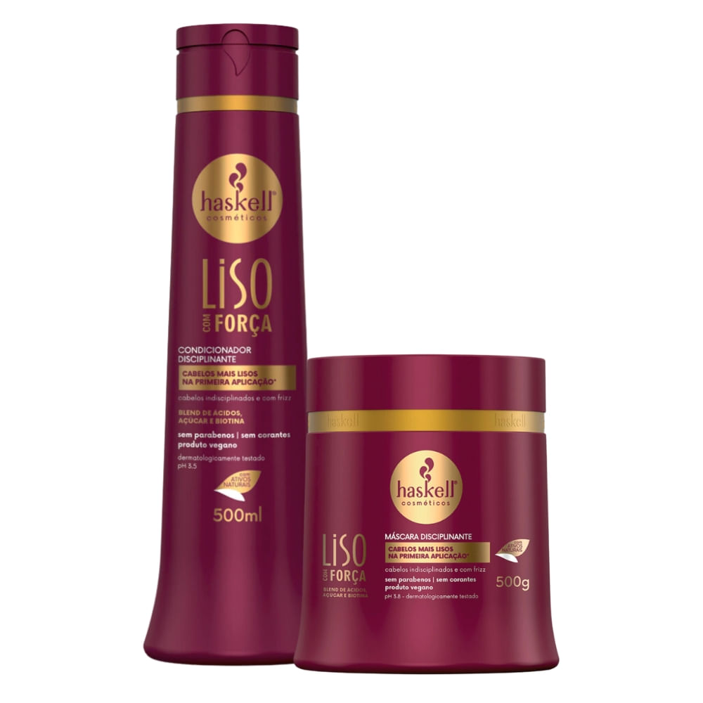 Kit Haskell Disciplinante Liso com Força Condicionador e Mascara 500ml
