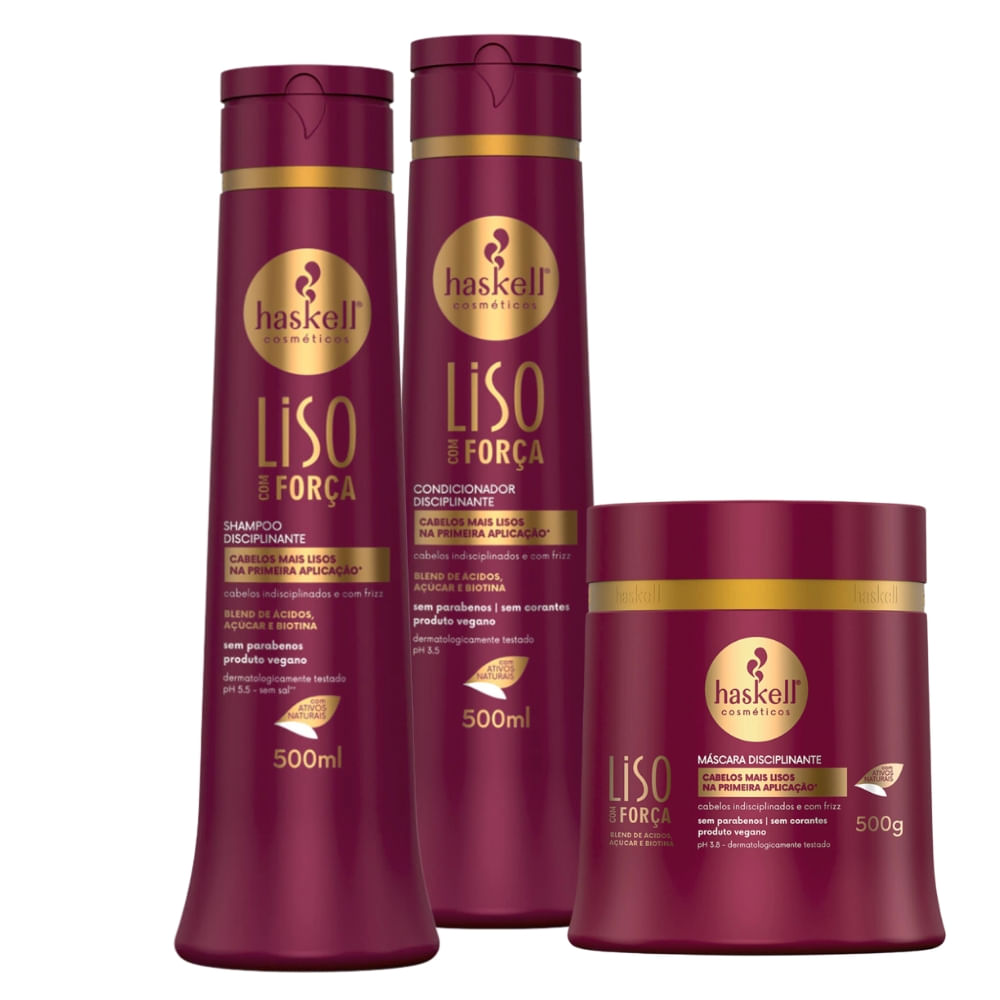 Kit Haskell Disciplinante Liso Com Força Shampoo, Condicionador e Máscara 500ml/g