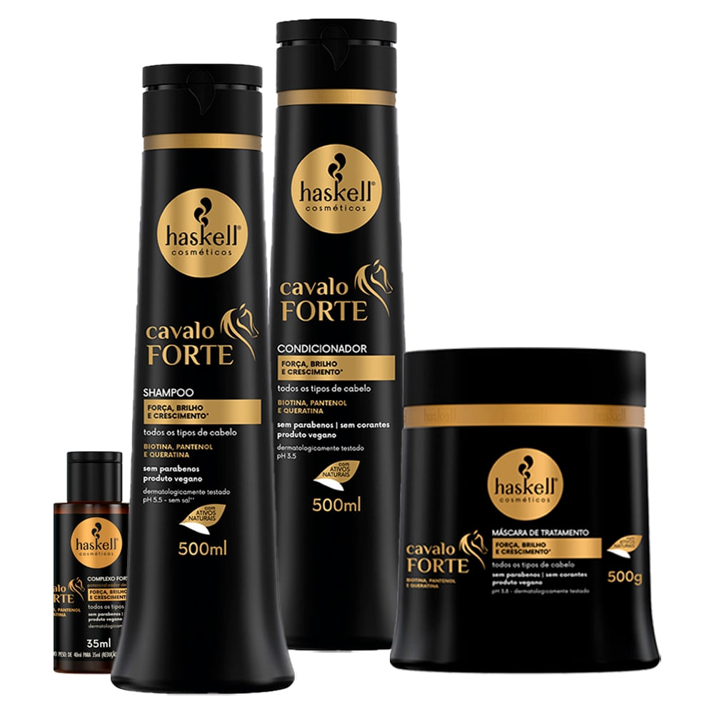 Kit Haskell Cavalo Forte Sh. Cond Mascara 500ml/g + Complexo Fortalecedor