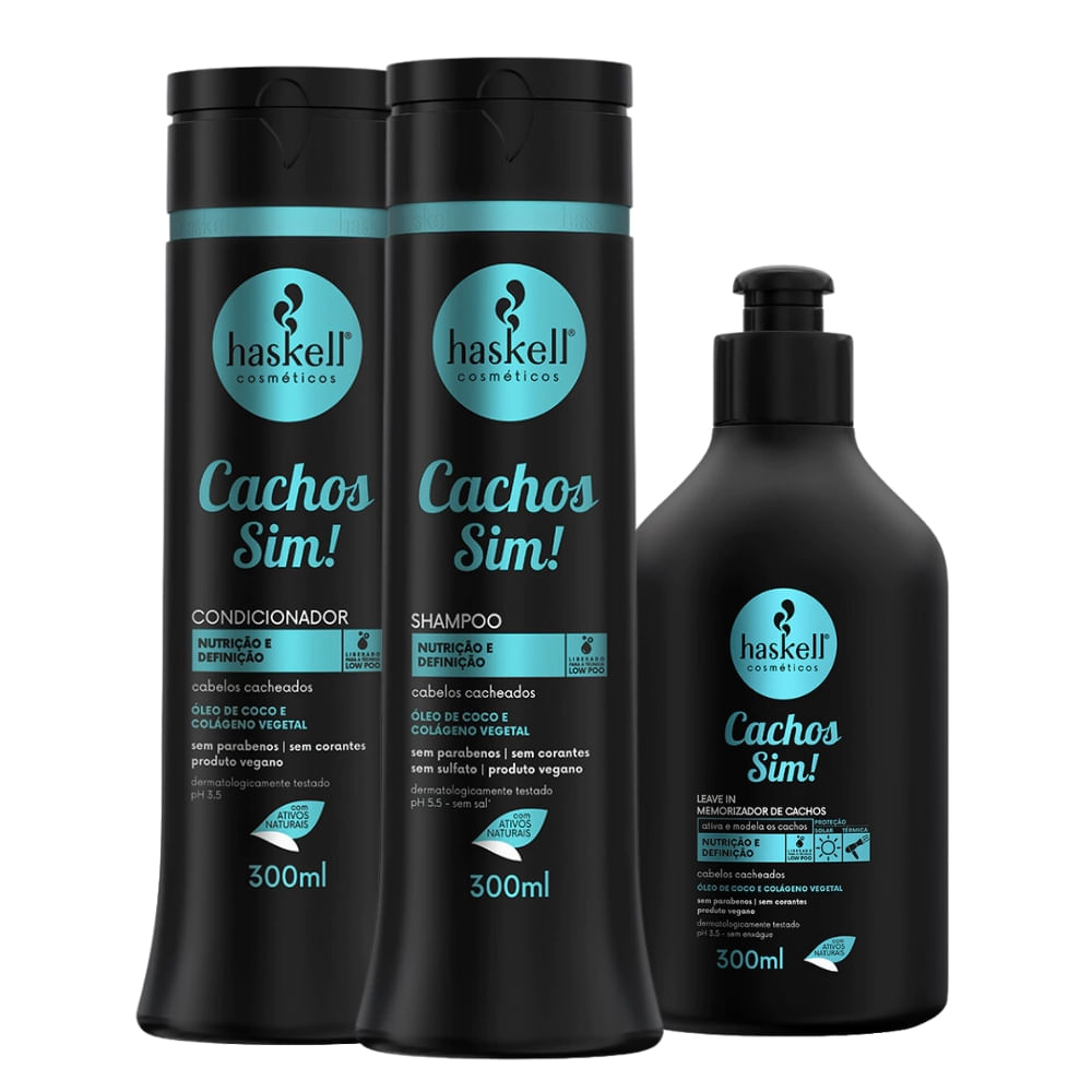Kit Haskell Cachos Sim! Shampoo, Condicionador e Leave in Memorizador 300ml