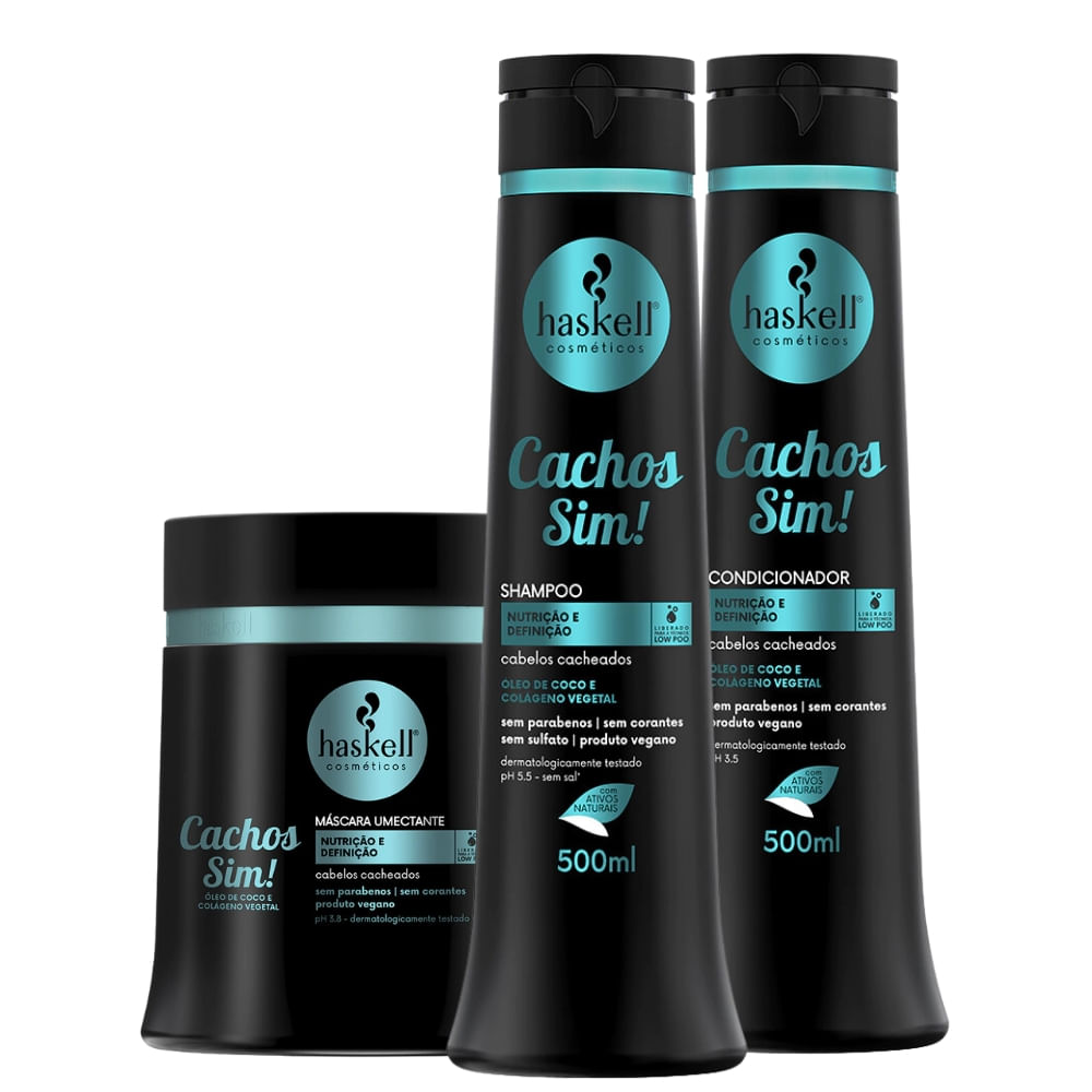 Kit Haskell Cachos Sim! Shampoo, Condicionador e Máscara (500ml/g)