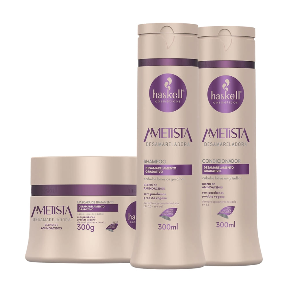 Kit Haskell Ametista Desamarelador Shampoo, Condicionador e Mascara 300ml/g