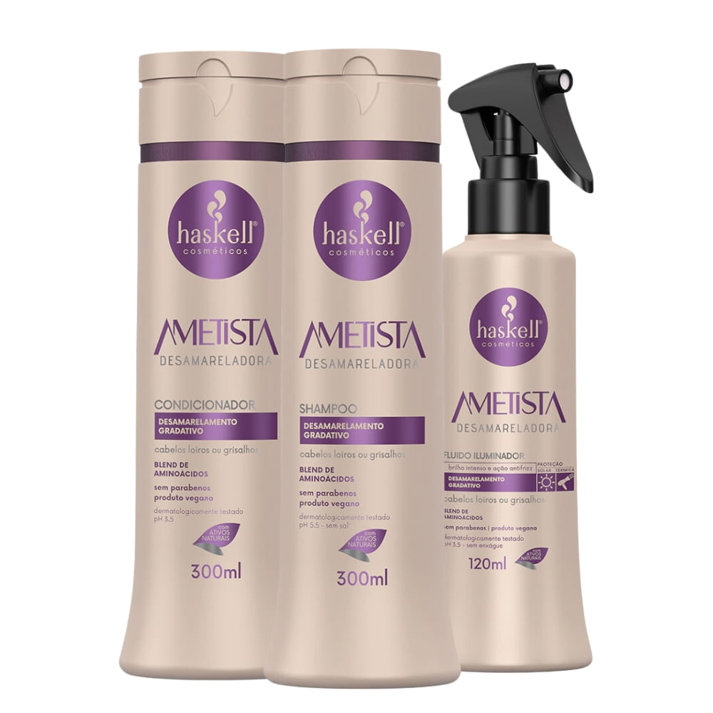 Kit Haskell Ametista Desamarelador Shampoo, Condicionador 300ml e Fluido Iluminador 120ml