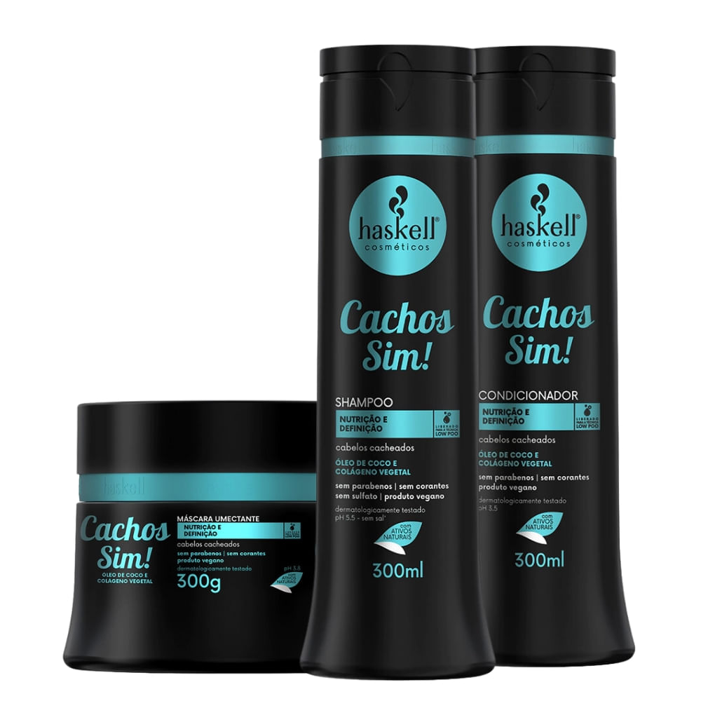 Kit Haskell Cachos Sim! Nutrição e Hidratação Shampoo, Condicionador e Máscara 300ml/g