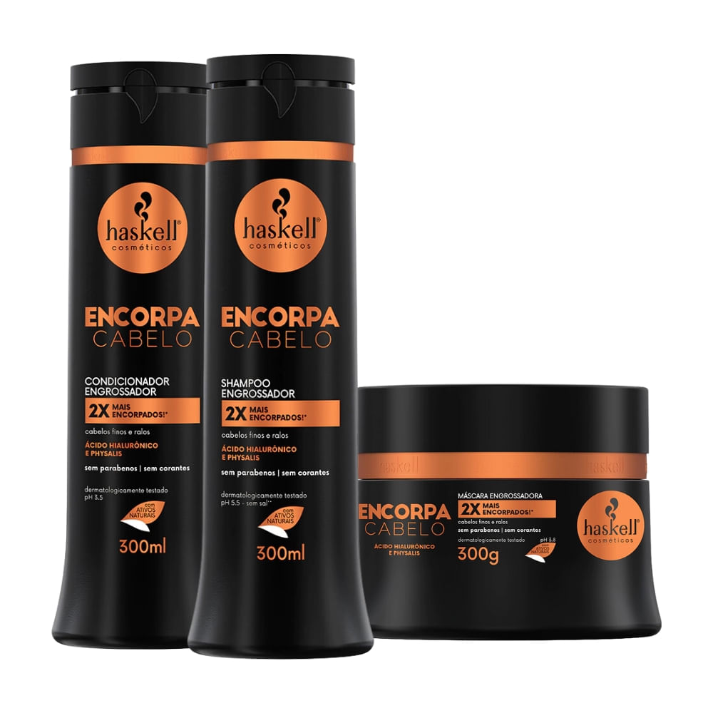 Kit Engrossador Encorpa Cabelo Haskell Shampoo, Condicionador e Máscara (300ml/g)