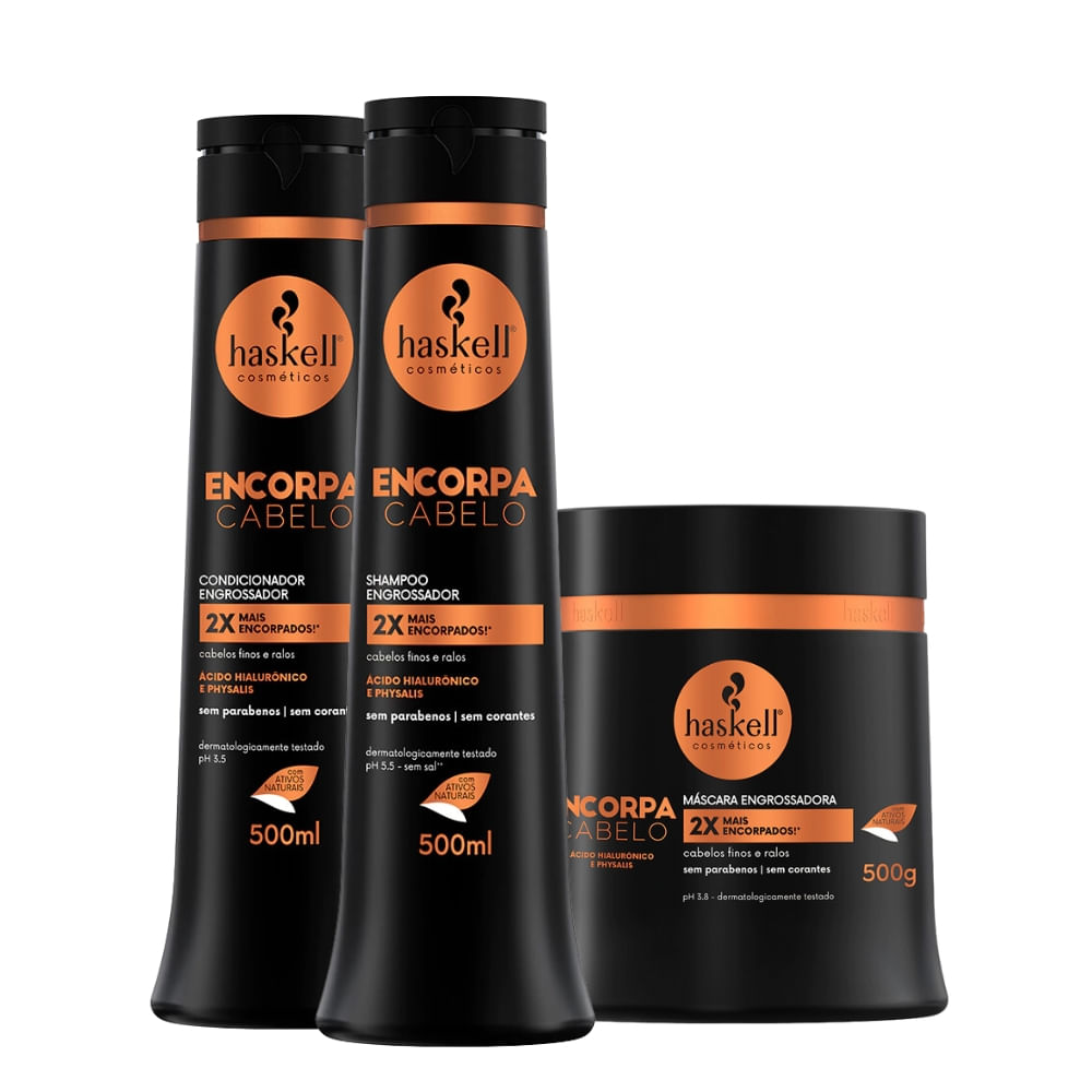 Kit Engrossador Encorpa Cabelo Haskell Shampoo, Condicionador e Máscara (500ml/g)