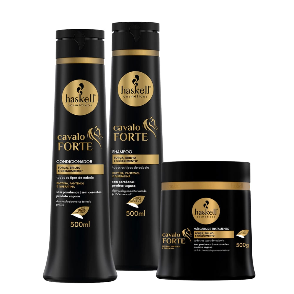 Kit Cavalo Forte Haskell Shampoo Condicionador Máscara 500ml/g