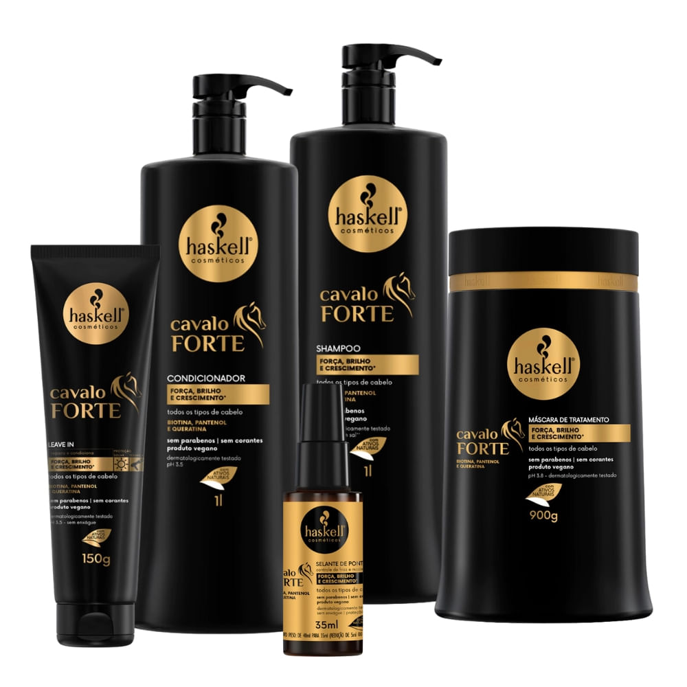 Kit Cavalo Forte Haskell Shampoo, Condicionador, Máscara 900g + Leave In e Complexo