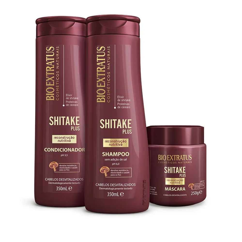 Kit Bio Extratus Shitake Plus Shampoo Condicionador Máscara 350mL/250g