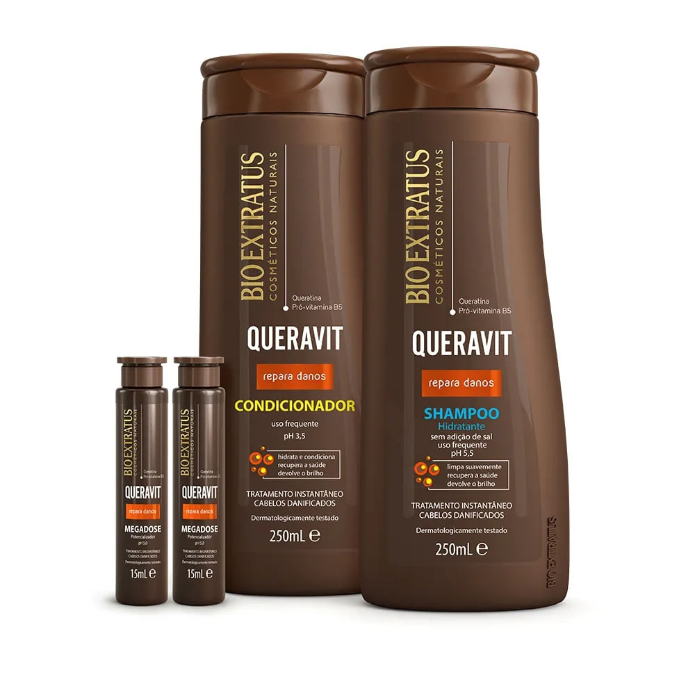 Kit Bio Extratus Queravit Shampoo, Condicionador (250mL) + 02 Megadose