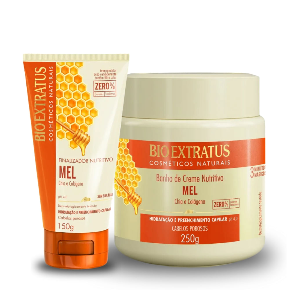 Kit Bio Extratus Mel Nutritivo Cabelos Finalizador + Banho de Creme 250g
