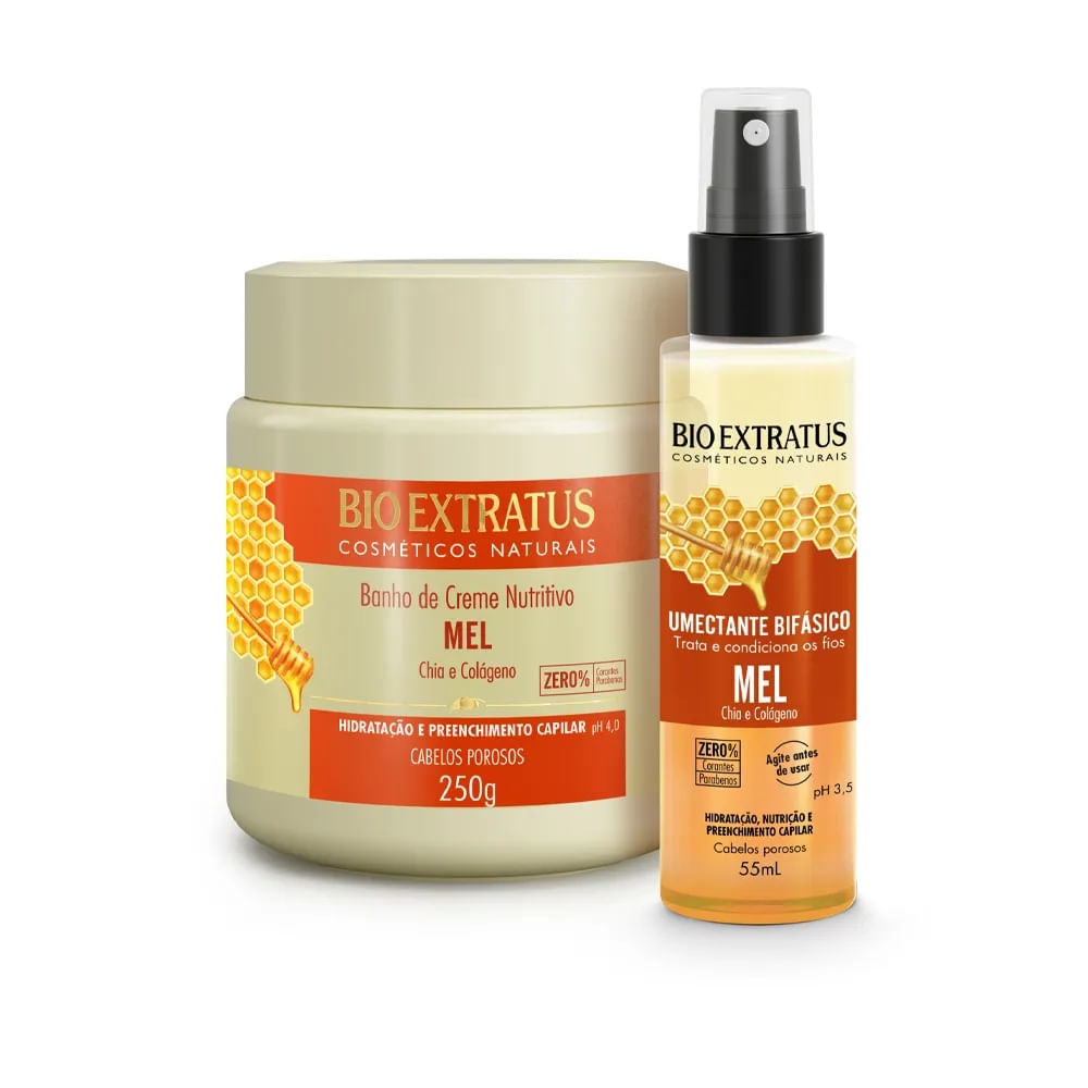 Kit Bio Extratus Mel Nutritivo Cabelos Banho de Creme 250g + Umectante