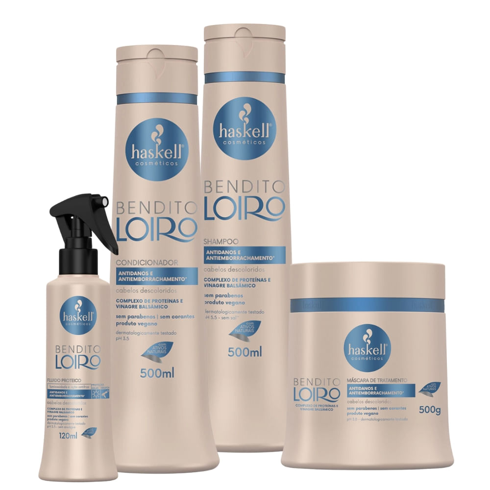Kit Bendito Loiro Haskell Shampoo + Condicionador + Máscara 500ml/g + Fluido