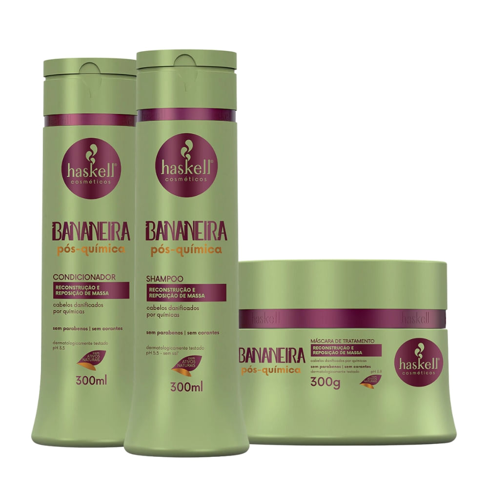 Kit Bananeira Pós-Química Haskell Shampoo + Condicionador + Máscara (300mL/g)