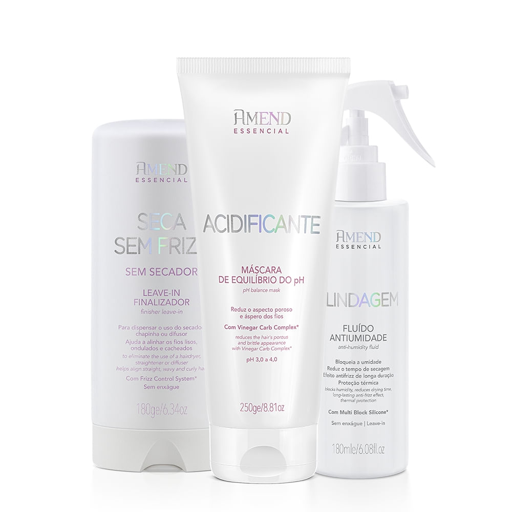 Kit Amend Essencial Seca Sem Frizz, Acidificante e Blindagem