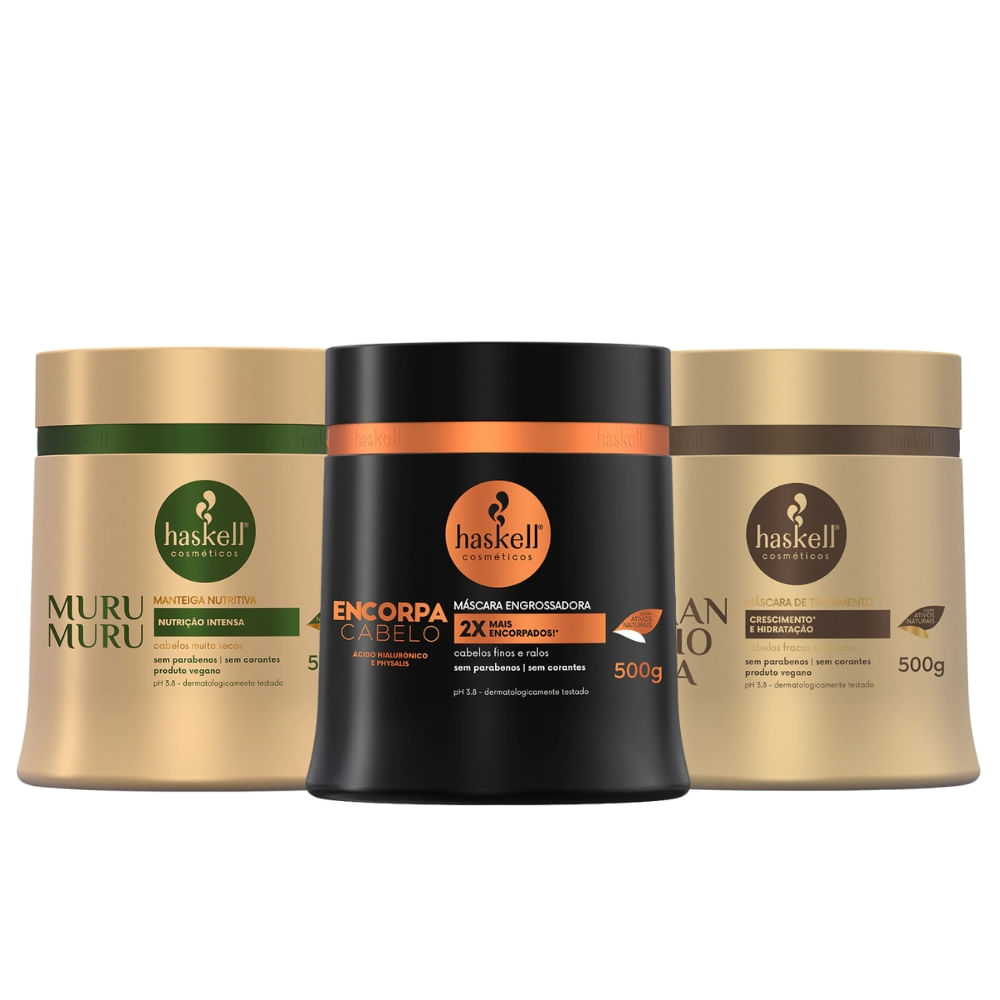 Kit 3 Máscaras de Tratamento Haskell Encorpa + Murumurú + Mandioca 500g