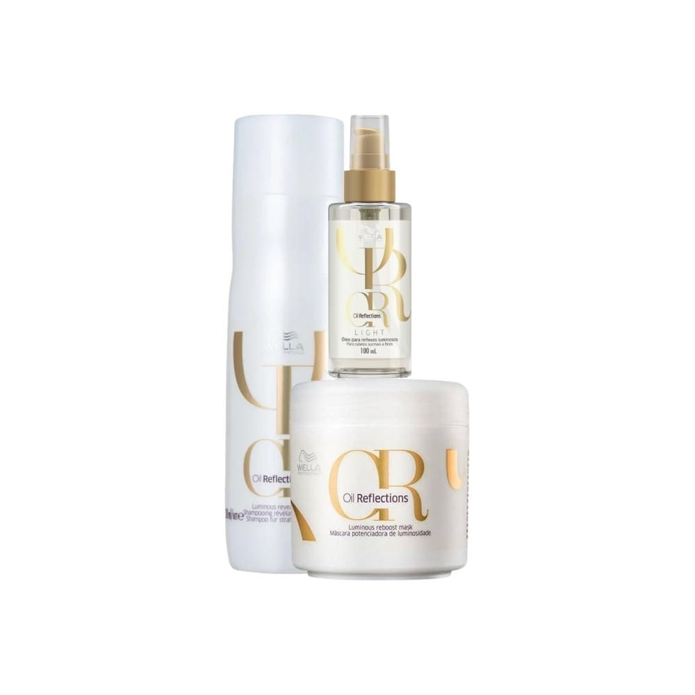 Kit Wella Oil Reflections Shampoo 250 ml + Máscara 150 ml + Oleo Light 100 ml