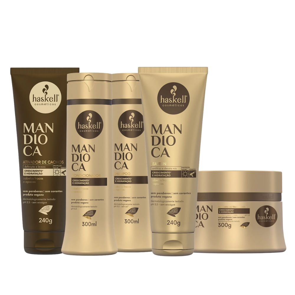 Kit Haskell Mandioca Hidratação Home-Care 300ml 5 Itens