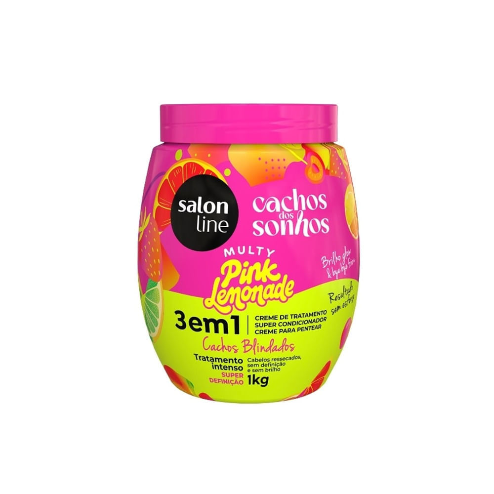 Creme 3 em 1 Cachos dos Sonhos Multy Pink Lemonade Salon Line Cachos dos Sonhos 1kg