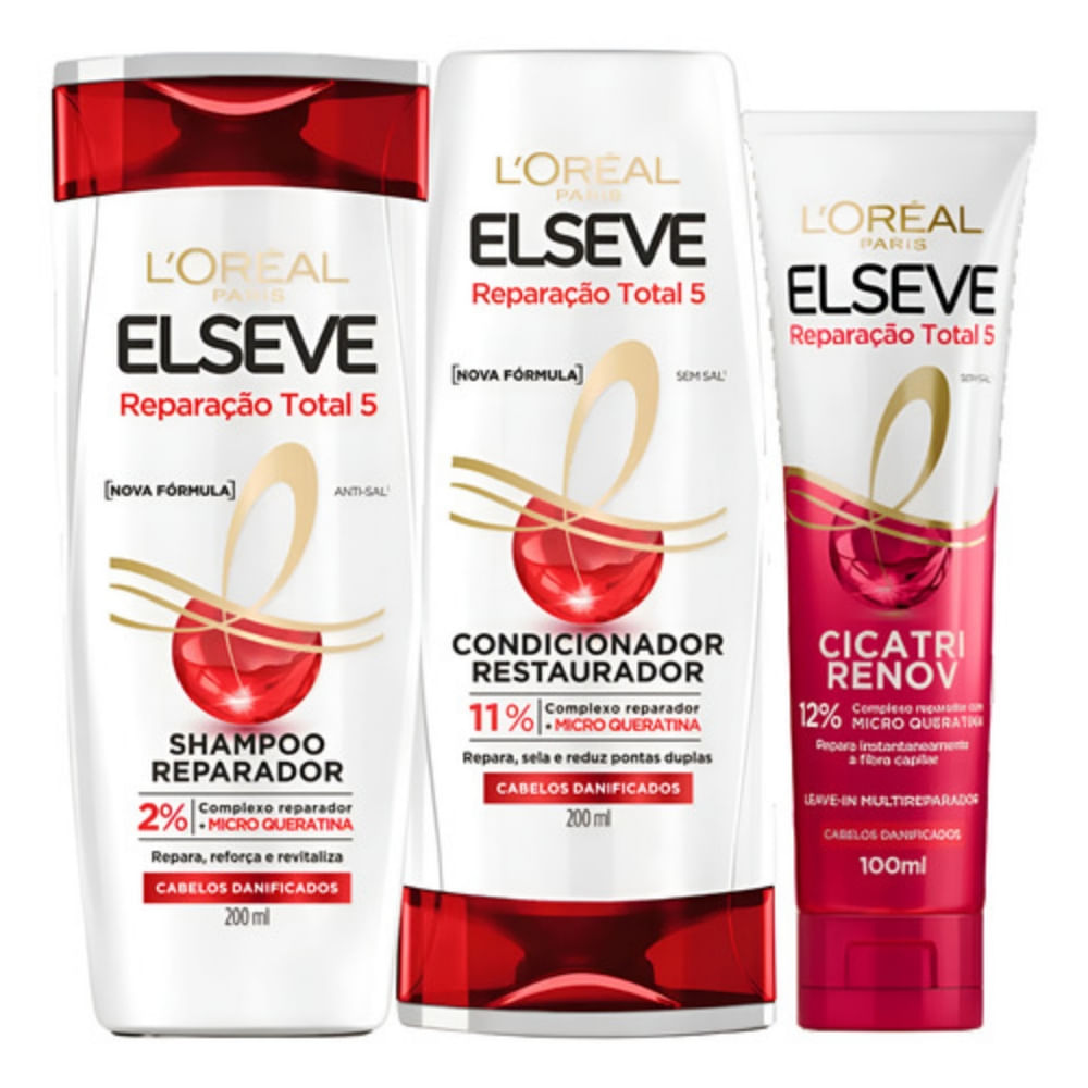 Kit Reparação Total Sham+condic200+cicatri Renov 100 mL Elseve