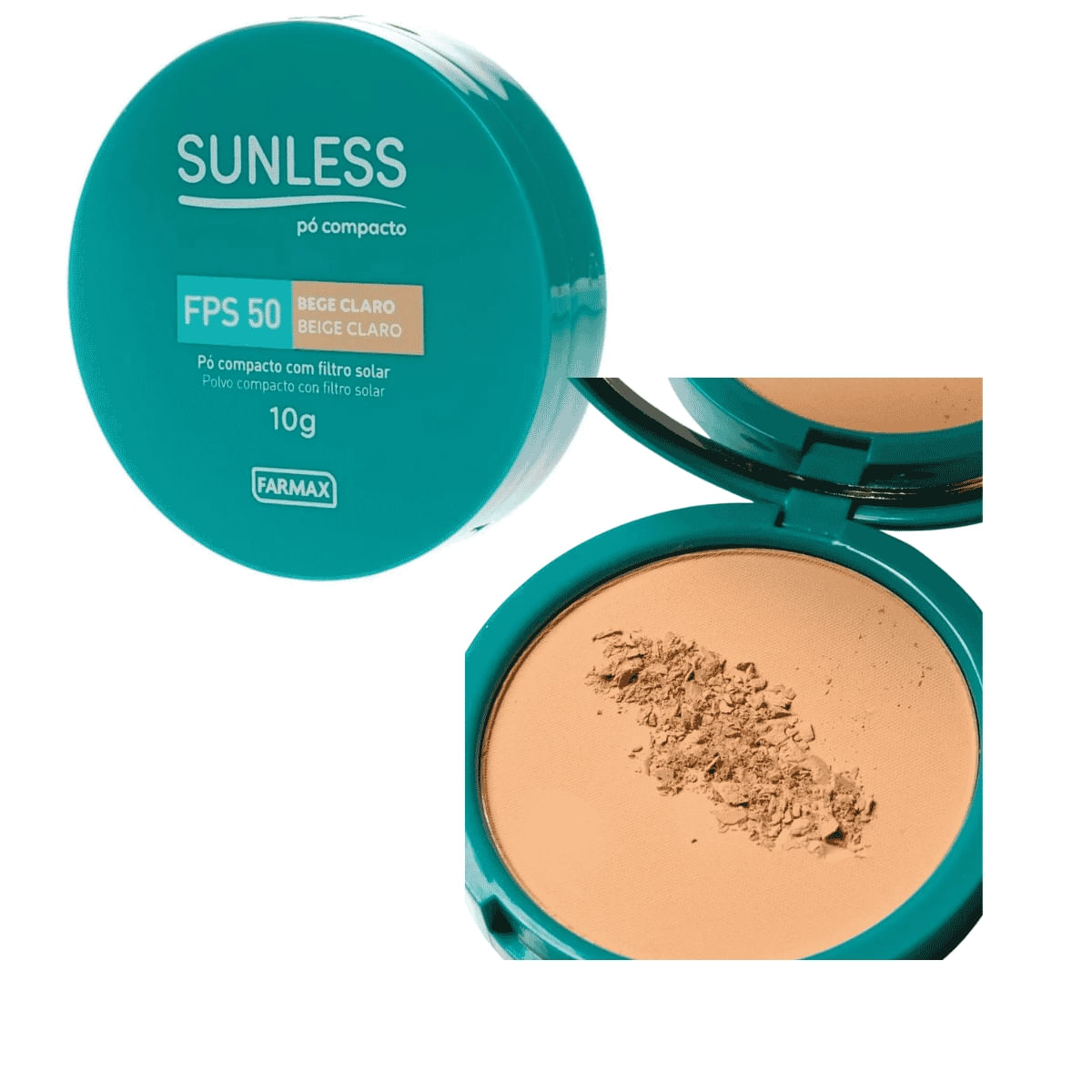 Pó Compacto Com Filtro Solar FPS 50 Bege Claro Sunless 10g