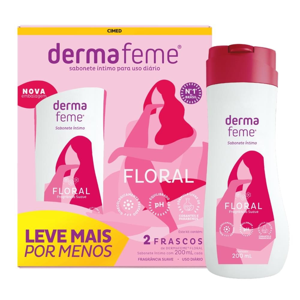 Dermafeme Floral Sabonete Líquido Íntimo Kit 2 unidades de 200ml