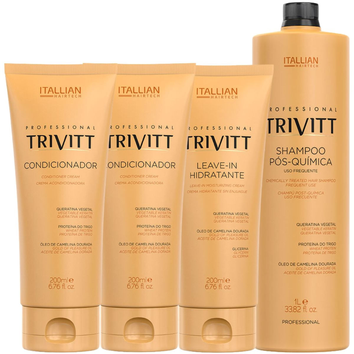 CONDICIONADOR TRIVITT 200ML + CONDICIONADOR TRIVITT 200ML + LEAVE-IN HIDRATANTE TRIVITT 200ML + SHAMPOO POS-QUIMICA PARA