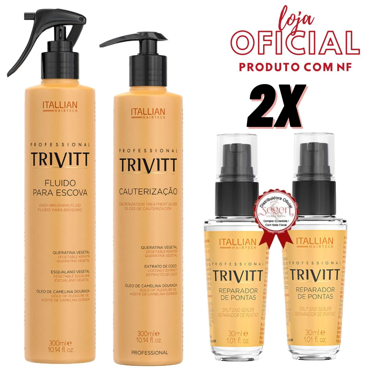CAUTERIZACAO TRIVITT 300ML + FLUIDO PARA ESCOVA TRIVITT 300ML + REPARADOR DE PONTAS TRIVITT 30ML + REPARADOR DE PONTAS T