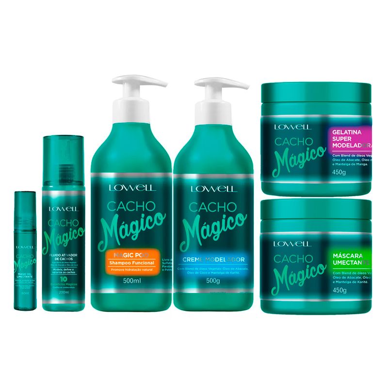 Kit Lowell Cacho Mágico: Creme + Fluído + Gelatina + Oil + Máscara
