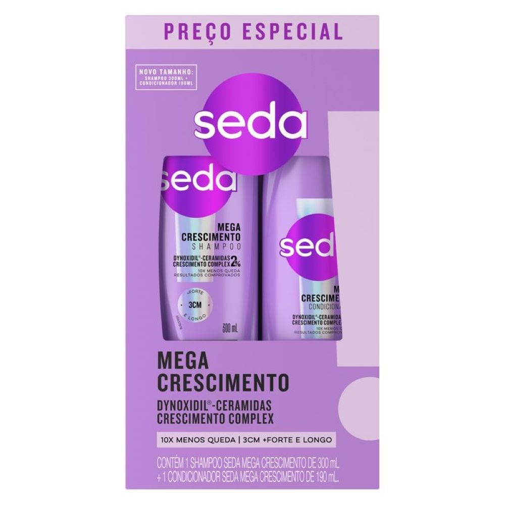 Kit Seda Mega Crescimento Cabelos Encorpados e Com Volume Shampoo 300ml + Condicionador 190ml