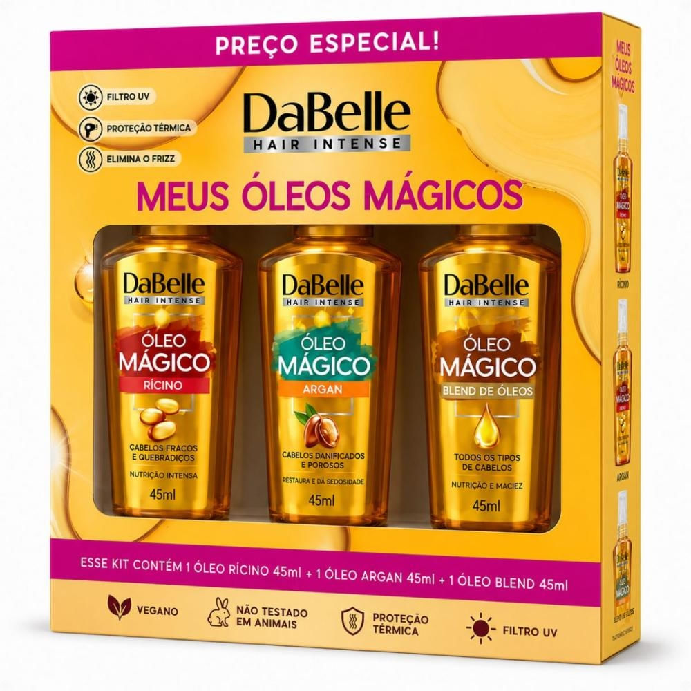 Kit DaBelle Meus Óleos Mágicos: 3 Óleos Capilares Rícino, Argan e Blend De Óleos 45ml