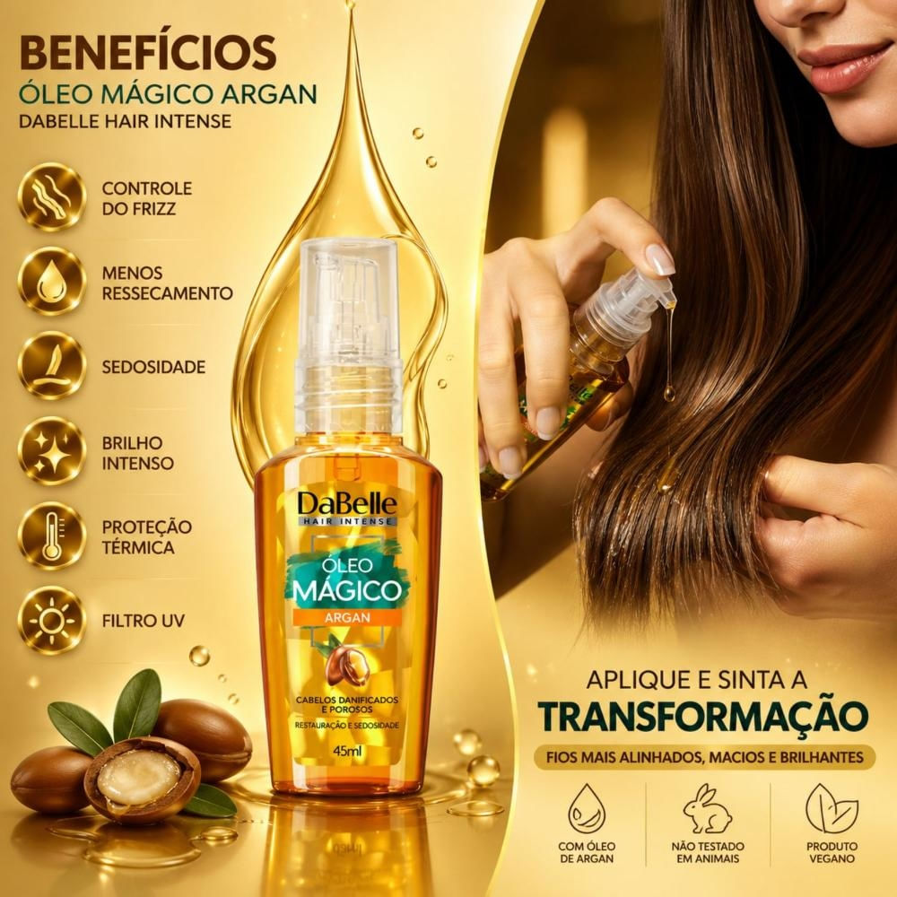 Óleo Mágico DaBelle Argan Cabelos Danificados e Porosos 45ml