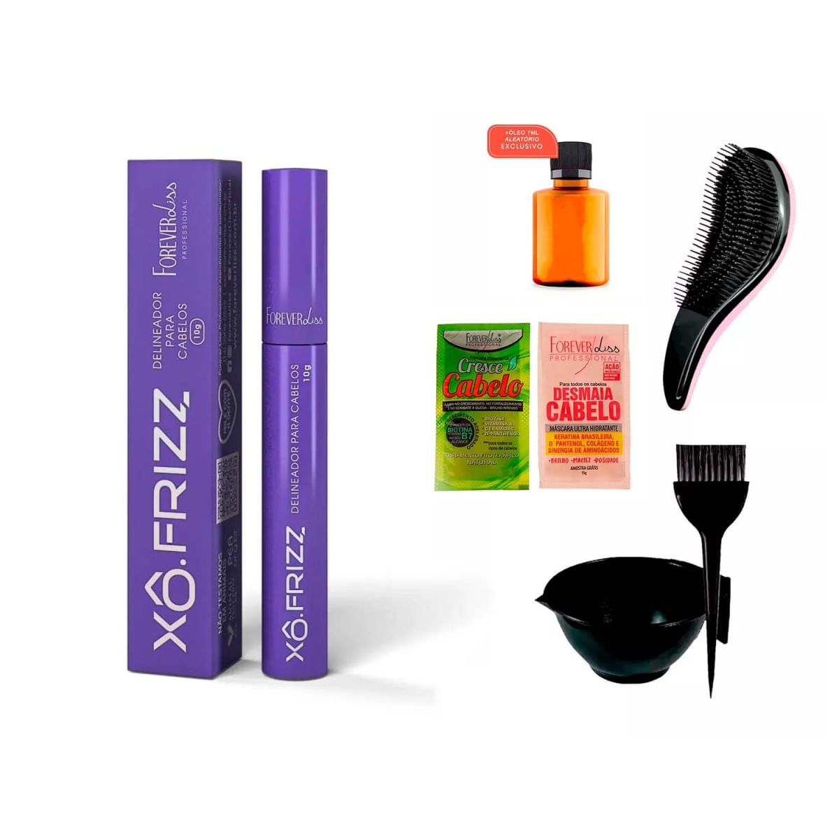 Xô Frizz Capilar Forever Liss +Sachê/Óleo/Cumbuca/Escova